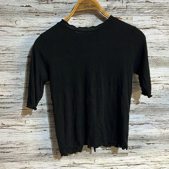Oak + Fort black tie up black short sleeve top size large - Picture 4 of 6